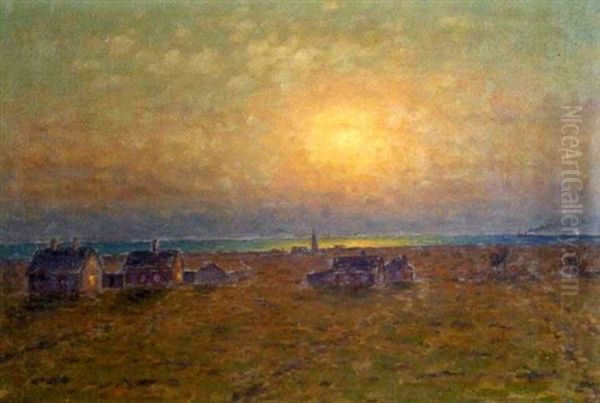 Solnedgang Over Segerstad Kyrkby Oil Painting by Per Ekstroem