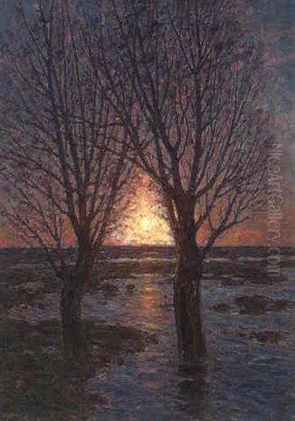 Oversvammat Landskap I Solnedgang Oil Painting by Per Ekstroem