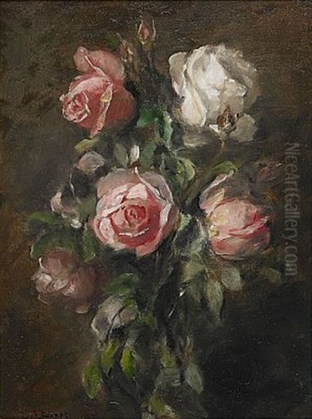 Blomsterstilleben Med Rosor Oil Painting by Emma Ekwall