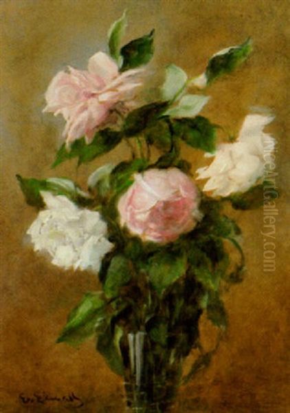 Blomsterstilleben Med Rosa Och Vita Rosor Oil Painting by Emma Ekwall