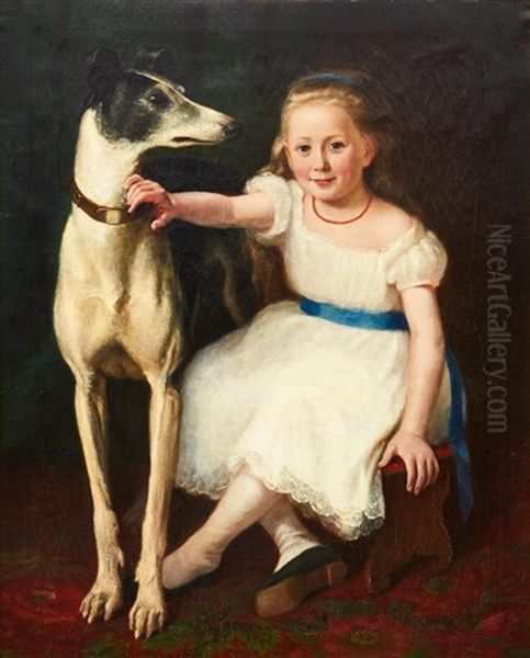 Flicka Med Hund Oil Painting by Knut Ekwall