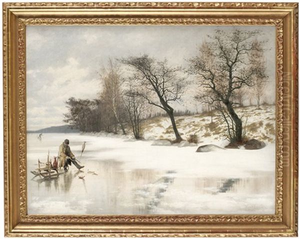 Vinterfiske Oil Painting by Knut Ekwall