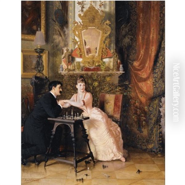 The Chess Game Oil Painting by Knut Ekwall