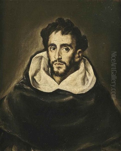 Portrait Of Fray Hortensio Felix Paravicino In Black Robes Oil Painting by  El Greco