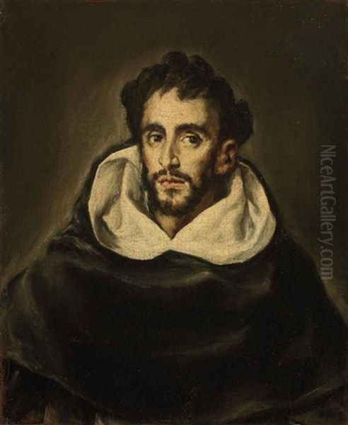 Portrait Of Fray Hortensio Felix Paravicino In Black Robes Oil Painting by  El Greco