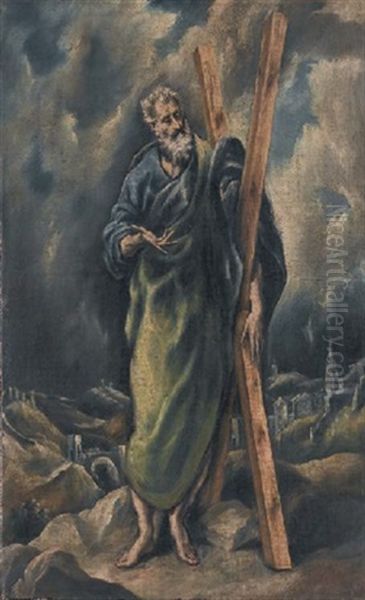 Sant'andrea, Con La Citta Di Toledo Sullo Sfondo Oil Painting by  El Greco