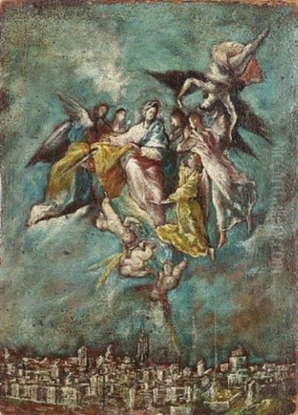 The Assumption Of The Virgin Above The City Of Toledo Oil Painting by  El Greco