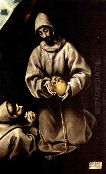 Saint Francis And Brother Leo Meditating On Death Oil Painting by  El Greco