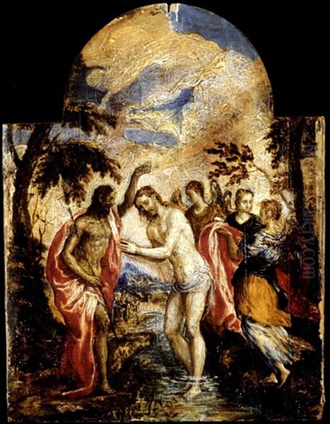 The Baptism Of Christ Oil Painting by  El Greco