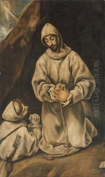 Saint Francis Of Assisi And Brother Leo In Meditation Oil Painting by  El Greco