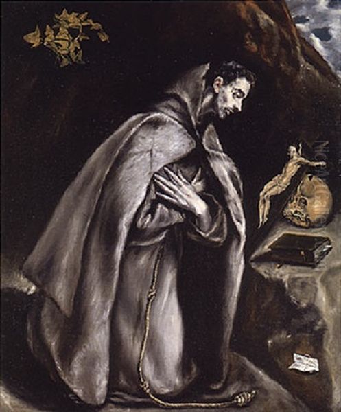 Saint Francis Kneeling In Meditation Oil Painting by  El Greco