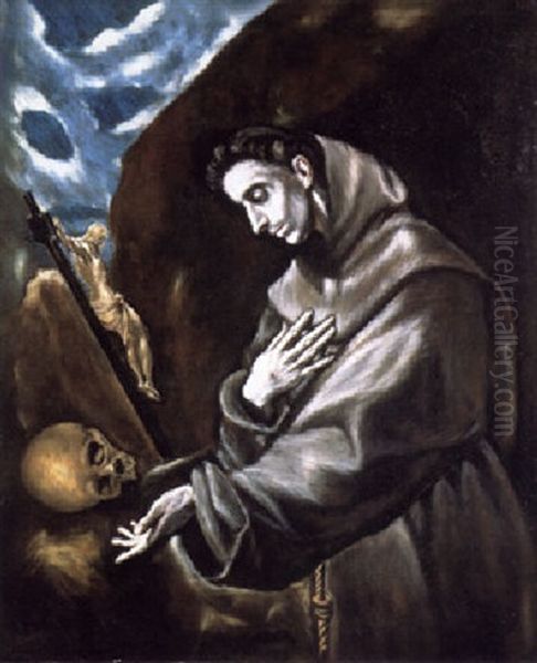 Saint Francis Standing In Meditation Oil Painting by  El Greco