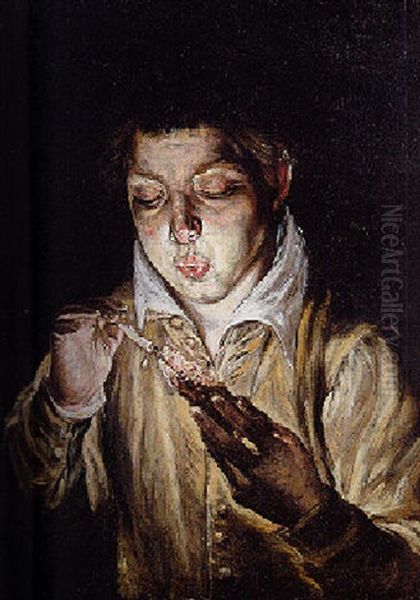 A Boy Lighting A Candle Oil Painting by  El Greco