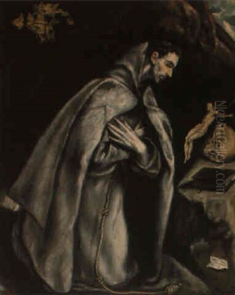 St. Francis Kneeling In Meditation Oil Painting by  El Greco