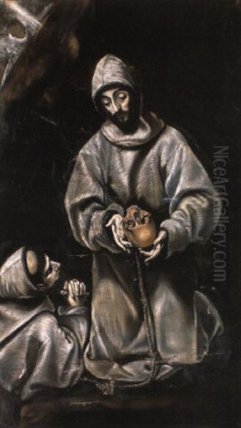 St. Francis Of Assisi And Fra Leone Contemplating Morality Oil Painting by  El Greco