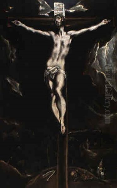 Christ On The Cross In A Landscape With Horsemen Oil Painting by  El Greco