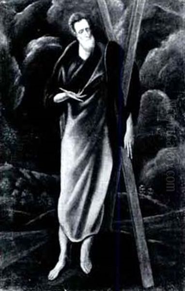 Saint Andrew, Full-length,in Alandscape Oil Painting by  El Greco