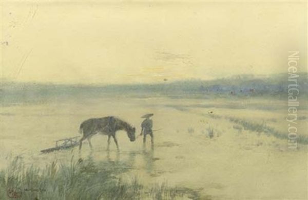 Peasant At Work In The Ricefields Oil Painting by Cornelis Robrecht Arthur (A.) Eland