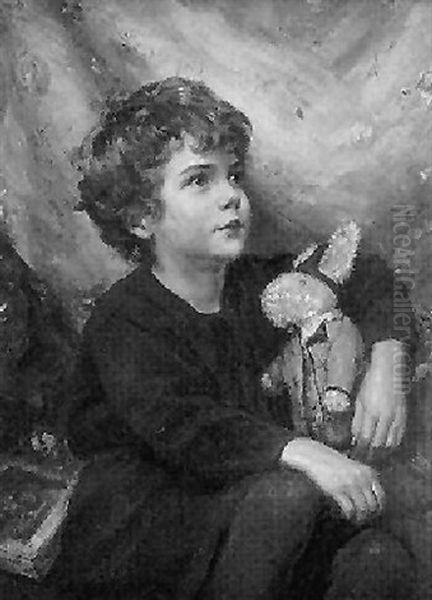 Boy With Bunny Oil Painting by John Shelton Eland