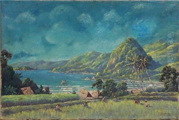 Indonesische Kustenlandschaft Mit Feldarbeitern Oil Painting by Leo Eland