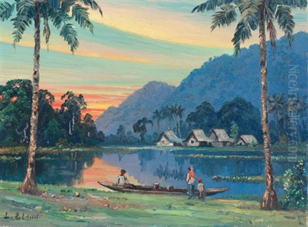 Lake View Oil Painting by Leo Eland