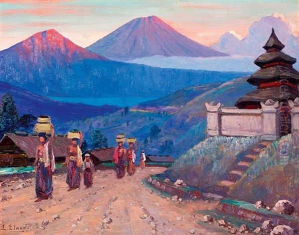 Vrouwen Met Manden Op Dorpsweg Bij Een Minangkabau Dorp Op Sumatra Oil Painting by Leo Eland