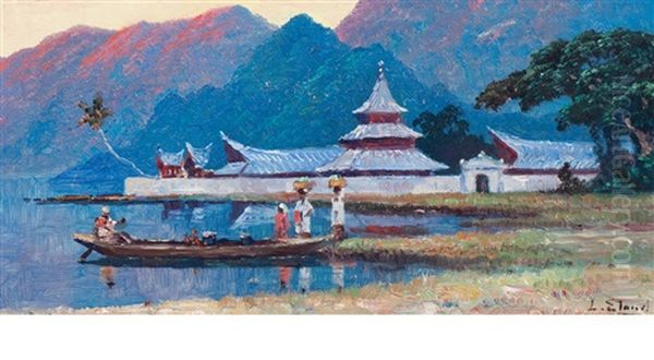 Village In Sumatra Oil Painting by Leo Eland