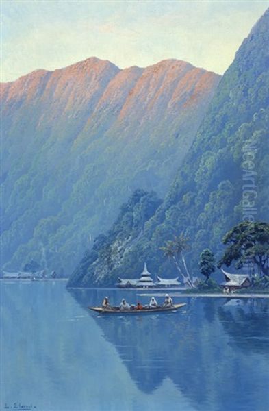 View Of Lake Toba Oil Painting by Leo Eland