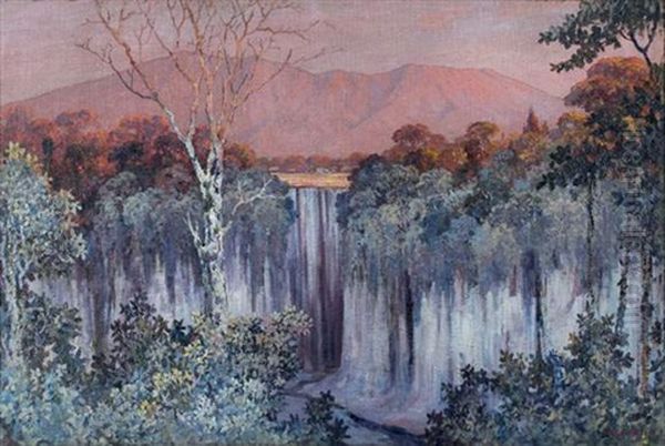 Chute D'eau Au Soleil Levant En Indonesie Oil Painting by Leo Eland