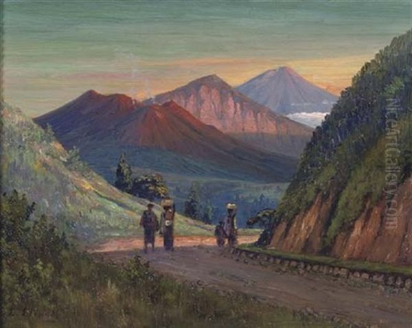 Gezicht Op De Gunung Agung, Bali Oil Painting by Leo Eland