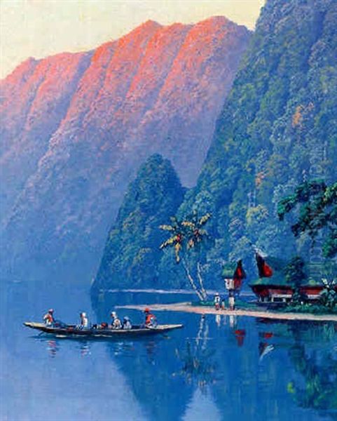 A View On Lake Manindjau, Sumatra At Dawn by Leo Eland