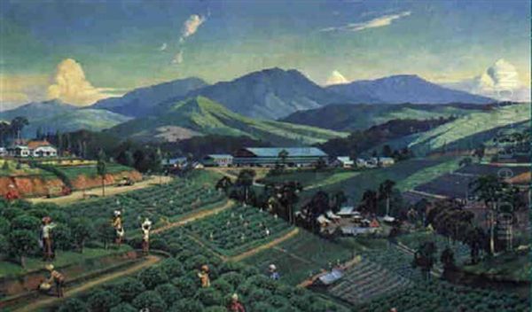 Panoramic Landscape With All Facets Of Tea Production by Leo Eland