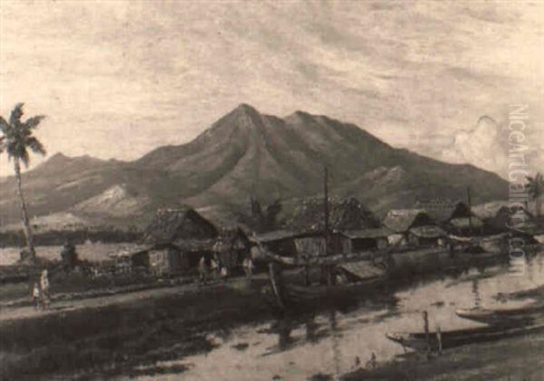 Houses In A Riverbank by Leo Eland