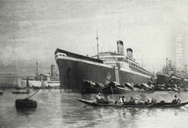 The Steamer 'op Ten Noort'...in Singapore Harbour Oil Painting by Leo Eland