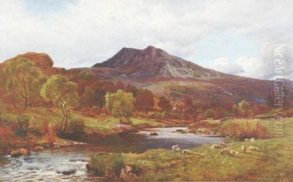 Moel Siabod, 
North Wales From The Llugwy Valley. Oil Painting by William Artingstall