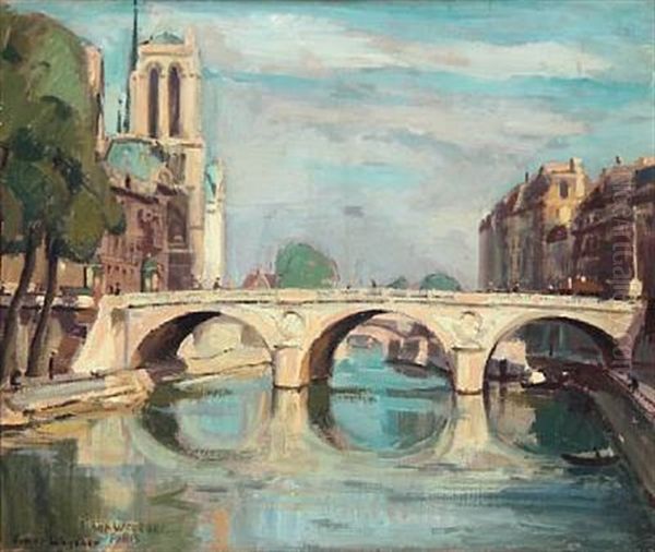 View From Paris With The Seine And Notre Dame Oil Painting by Lili Elbe