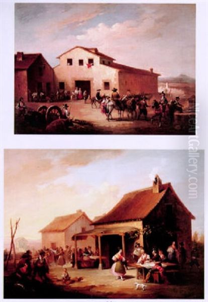 Figures Merrymaking Outside A Tavern by Jose Elbo