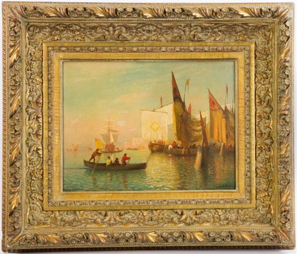 Boats On Grand Canal Oil Painting by Lemuel D. Eldred