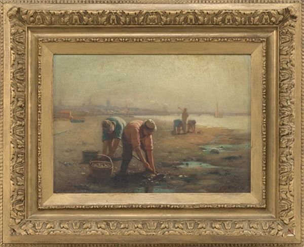 Gathering Clams, Fairhaven Oil Painting by Lemuel D. Eldred