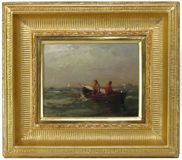 Two Fishermen, Boston Harbor Oil Painting by Lemuel D. Eldred