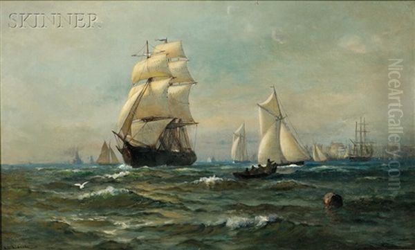 New Bedford Harbor Oil Painting by Lemuel D. Eldred