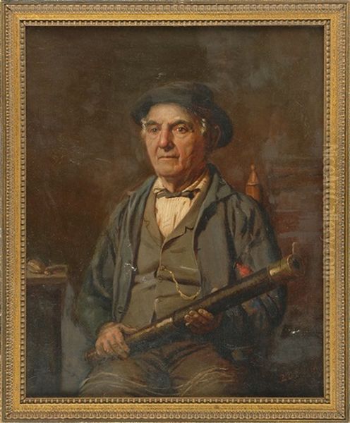 Portrait Of A Seated Man Holding A Telescope Oil Painting by Lemuel D. Eldred