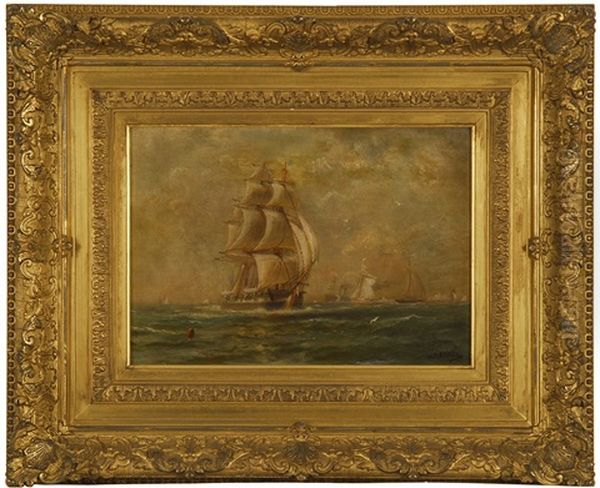 Whaler And Other Vessels Off The Coast Oil Painting by Lemuel D. Eldred