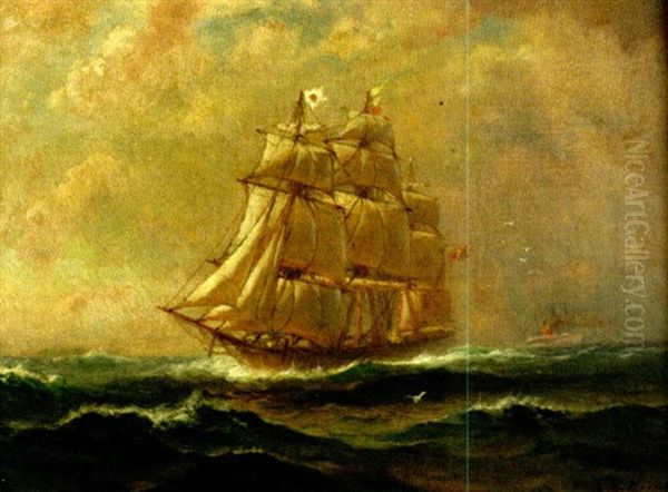 Clipper Ship On The Open Sea Oil Painting by Lemuel D. Eldred