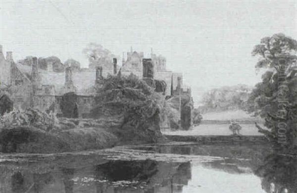 Moated Manor House Oil Painting by George Samuel Elgood