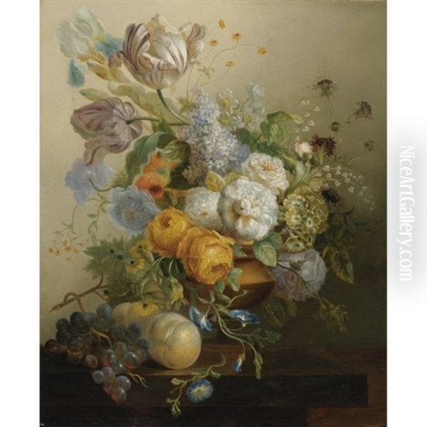 Still Life Of Flowers And Fruit Oil Painting by Jean-Francois Eliaerts