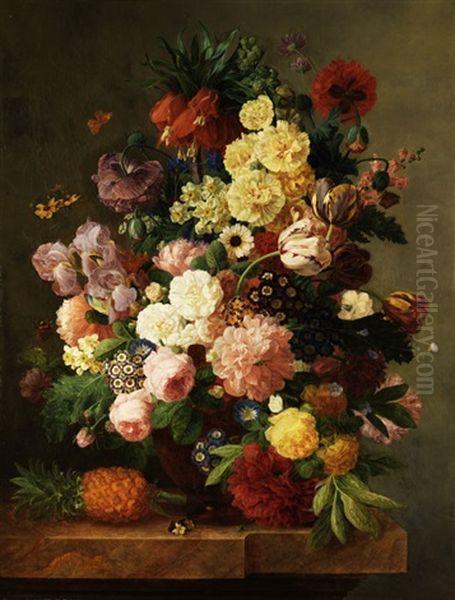 Grosses Blumenstilleben Mit Ananas Oil Painting by Jean-Francois Eliaerts