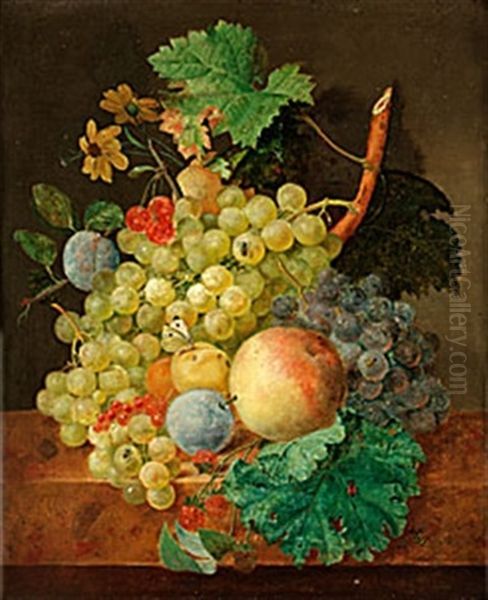 Stilleben Med Frukter Och Gron Druvklase by Jean-Francois Eliaerts