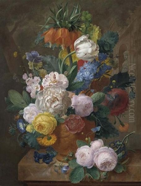 Blumenstilleben Auf Einer Steinplatte Oil Painting by Jean-Francois Eliaerts