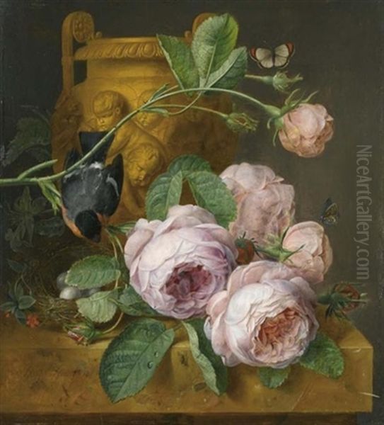 Blumenstilleben Mit Vogelnest Oil Painting by Jean-Francois Eliaerts